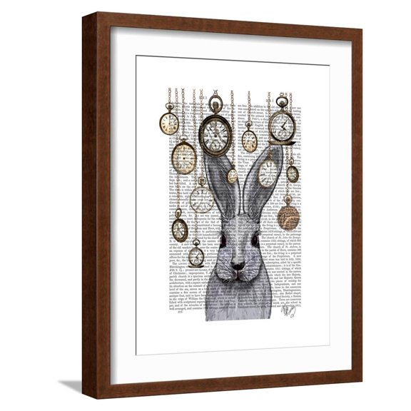 Art.com Rabbit Time Art Print by Fab Funky, Brown Frame Wall Art, 17" x 21"