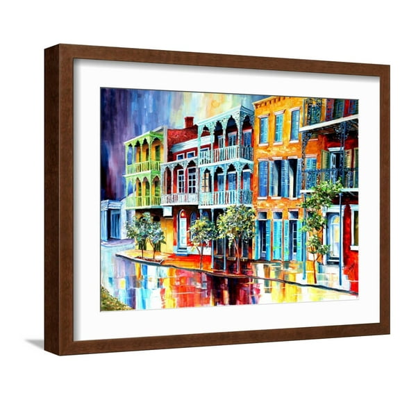 Art.com Rain in Old New Orleans Art Print by Diane Millsap, Brown Frame Wall Art, 21" x 17"