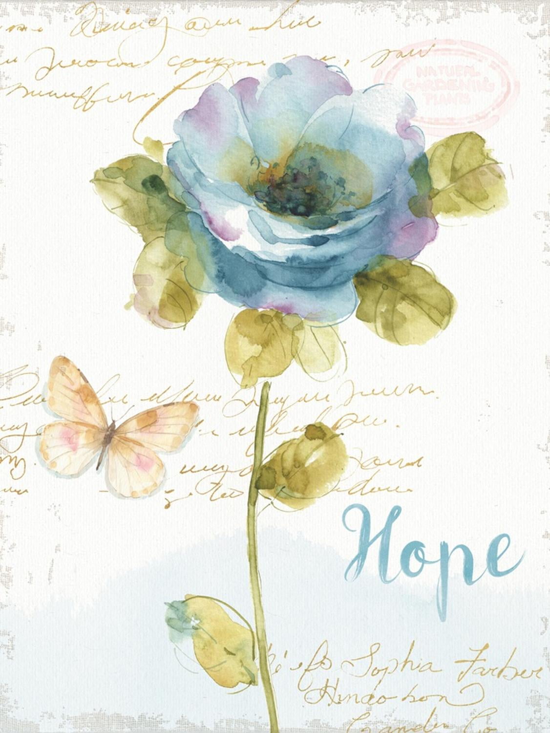 Hope Blue and Green Floral Canvas Art Print for Kids