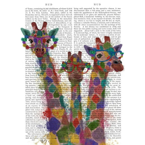 Art.com Rainbow Splash Giraffe Trio Art Print by Fab Funky, 12" x 16"