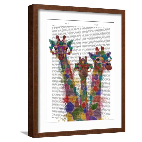 Art.com Rainbow Splash Giraffe Trio Art Print by Fab Funky, Brown Frame Wall Art, 17" x 21"
