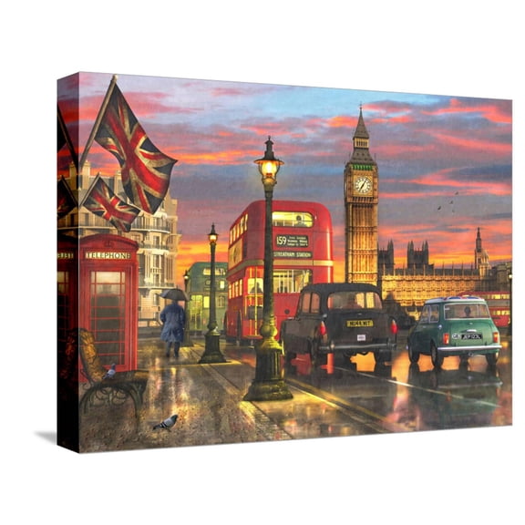 Art.com Raining Parliament Square (Variant 1) Stretched Canvas Print Wall Art by Dominic Davison, 16" x 12"