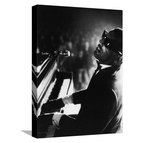 Art.com Ray Charles Playing Piano in Concert Stretched Canvas Print Wall Art by Bill Ray, 12" x 16"
