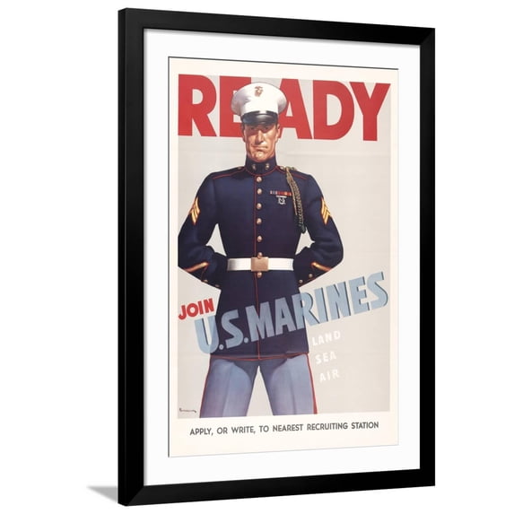 Art.com Ready, Marine Corps Recruiting Poster Art Print, Black Frame Wall Art, 32" x 44"