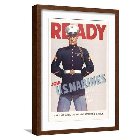 Art.com Ready, Marine Corps Recruiting Poster Art Print, Brown Frame Wall Art, 17" x 23"