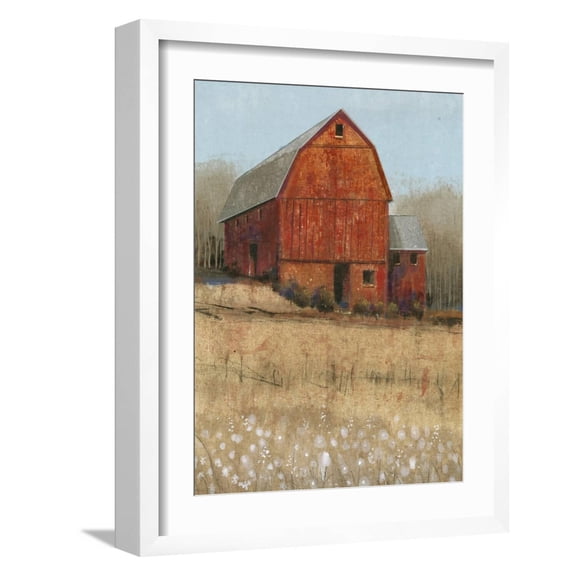 Art.com Red Barn View I Art Print by Tim O'toole, White Frame Wall Art, 17" x 21"