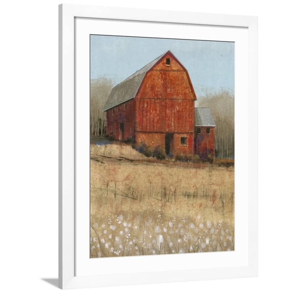 Art.com Red Barn View I Art Print by Tim O'toole, White Frame Wall Art, 32" x 40"