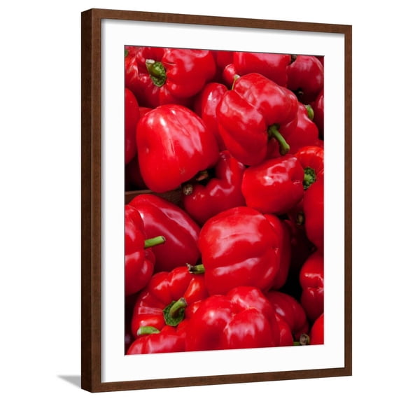 Art.com Red Bell Peppers for Sale at Weekly Market, Arles, Bouches-Du-Rhone, Provence-Alpes-Cote D'Azur Photographic Print, Brown Frame Wall Art, 23" x 29"