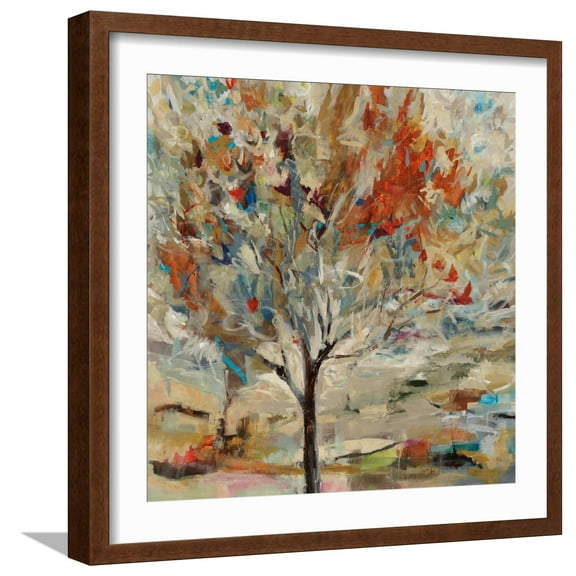 Art.com Red Bird Tree Giclee Print by Jodi Maas, Brown Frame Wall Art, 21" x 21"