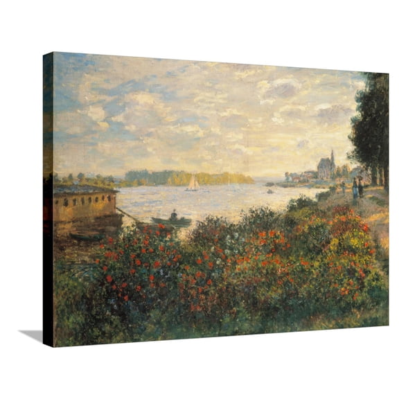 Art.com Red Flowers at the Bank at Argenteuil, 1877 Stretched Canvas Print Wall Art by Claude Monet, 32" x 24"