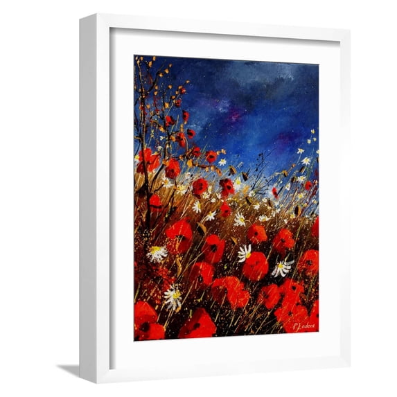 Art.com Red Poppies Against A Stormy Sky Art Print by Pol Ledent, White Frame Wall Art, 17" x 21"