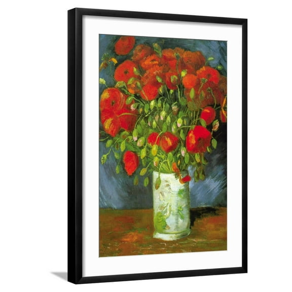 Art.com Red Poppies Art Print by Vincent van Gogh, Black Frame Wall Art, 21" x 29"