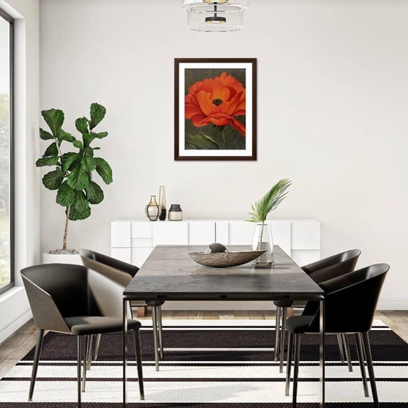 Art.com Red Poppy Giclee Print by John Zaccheo, Brown Frame Wall Art, 32" x 40"