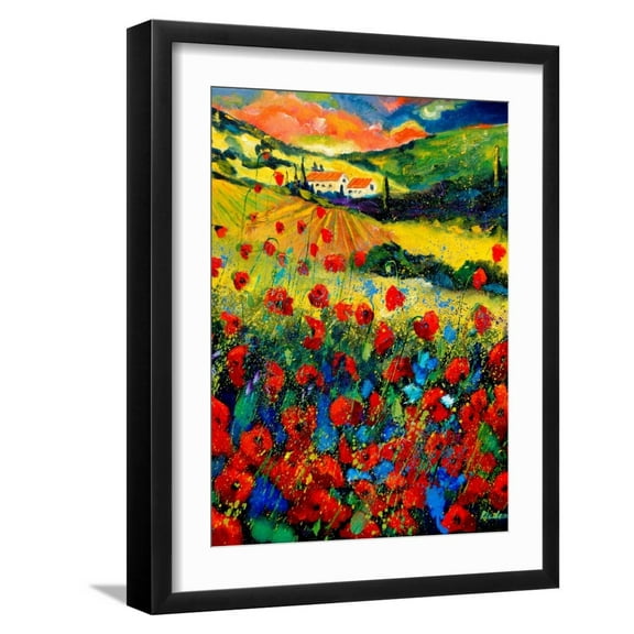 Art.com Red poppies in Tuscany (Italy) Art Print by Pol Ledent, Black Frame Wall Art, 17" x 21"