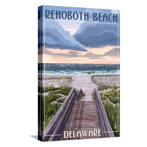 Art.com Rehoboth Beach, Delaware - Beach Boardwalk Scene Stretched Canvas Print Wall Art by Lantern Press, 12" x 18"