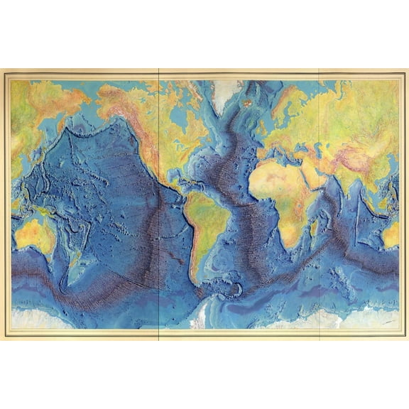 Art.com Relief map of the World Ocean Floor Art Print, 36" x 24"