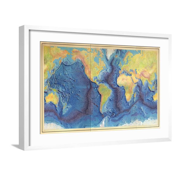 Art.com Relief map of the World Ocean Floor Art Print, White Frame Wall Art, 29" x 21"