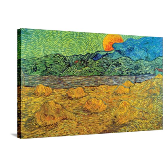 Art.com Rising Moon Stretched Canvas Print Wall Art by Vincent van Gogh, 36" x 24"
