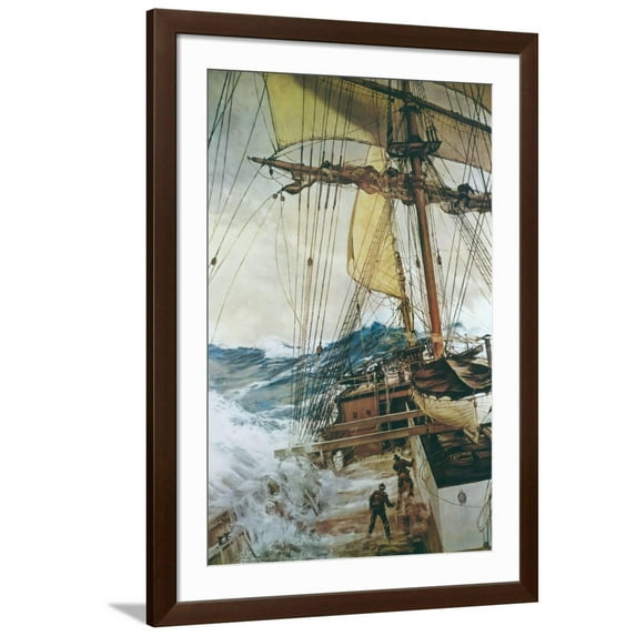 Art.com Rising Wind Art Print by Montague Dawson, Brown Frame Wall Art, 32" x 44"