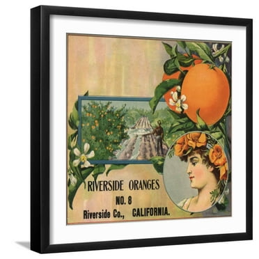 Art.com Riverside Oranges - Riverside, California - Citrus Crate Label Art Print by Lantern Press, Black Frame Wall Art, 21" x 21"