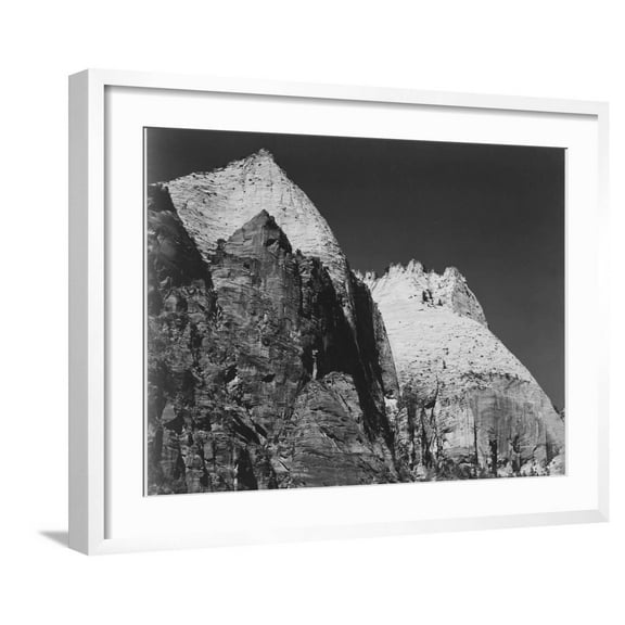 Art.com Rock Formation Against Dark Sky Zion National Park 1941 Utah. 1941 Art Print by Ansel Adams, White Frame Wall Art, 29" x 23"
