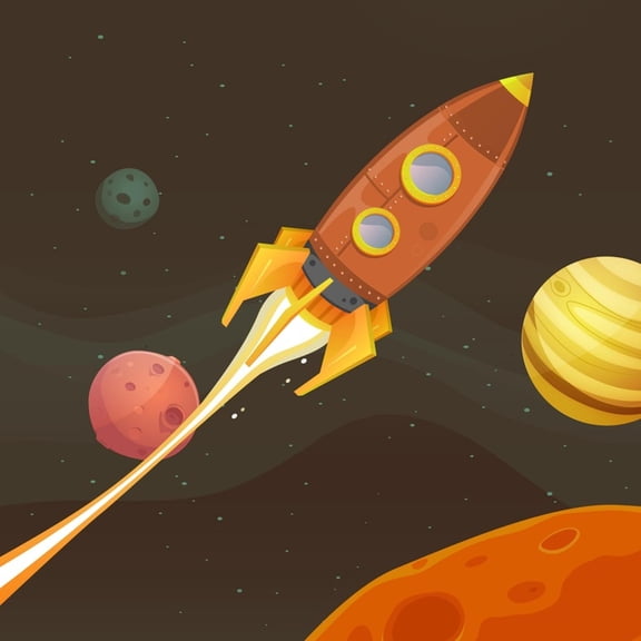 Art.com Rocket Ship Flying through Space Art Print by Benchart, 24" x 24"