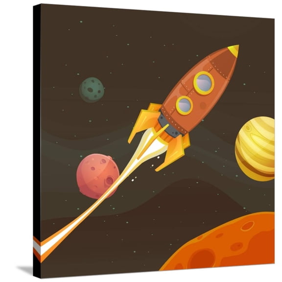 Art.com Rocket Ship Flying through Space Stretched Canvas Print Wall Art by Benchart, 30" x 30"