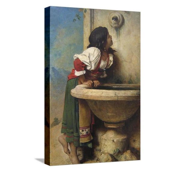 Art.com Roman Girl at a Fountain Stretched Canvas Print Wall Art by Leon Bonnat, 12" x 18"