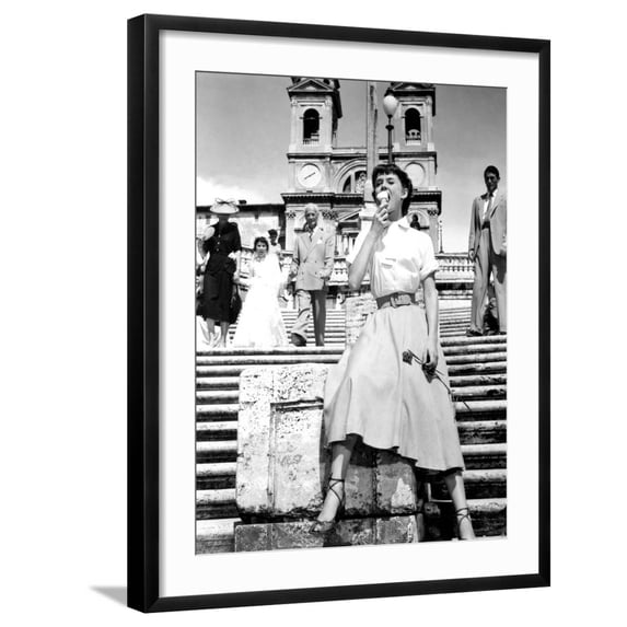 Art.com Roman Holiday, Audrey Hepburn, Gregory Peck, 1953 Photo, Black Frame Wall Art, 23" x 29"