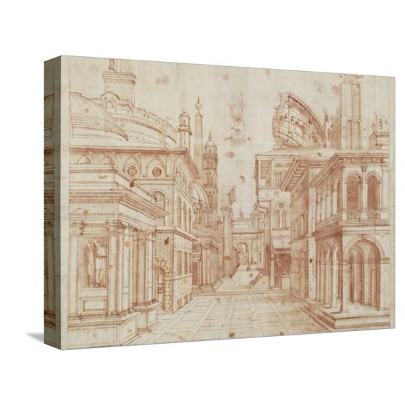 Art.com Roman Perspective Stretched Canvas Print Wall Art by Baldassare Peruzzi, 16" x 12"
