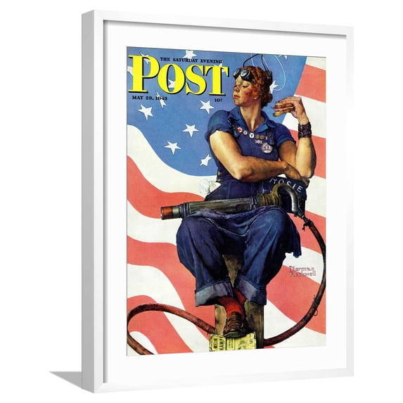 Art.com Rosie the Riveter Saturday Evening Post Cover, May 29,1943 Giclee Print by Norman Rockwell, White Frame Wall Art, 23" x 29"