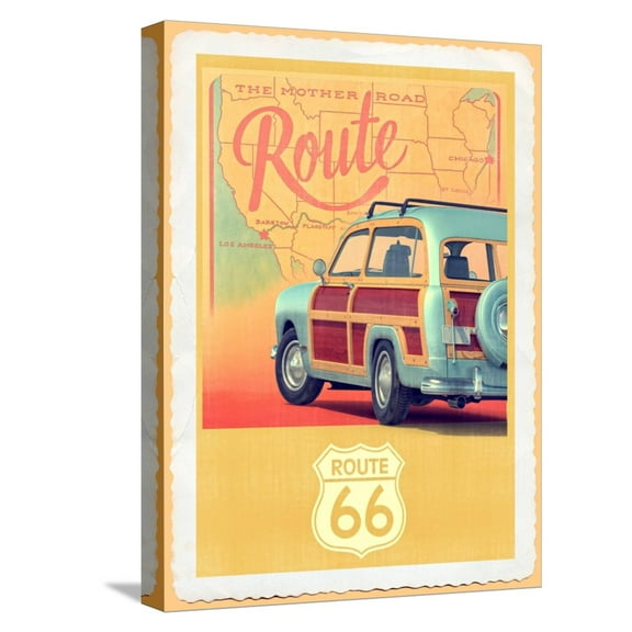 Art.com Route 66 Vintage Travel Stretched Canvas Print Wall Art by Edward M. Fielding, 12" x 16"