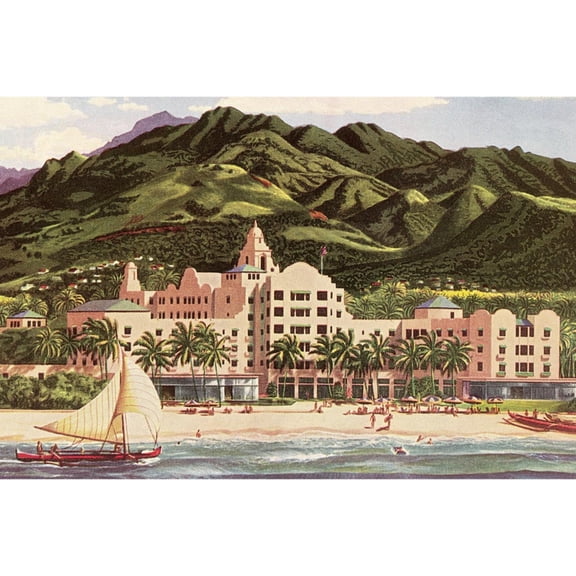 Art.com Royal Hawaiian Hotel, Hawaii Art Print, 18" x 12"