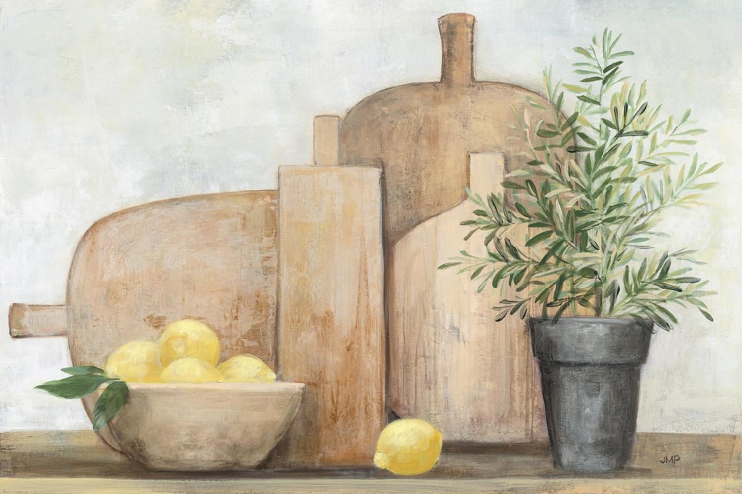 Rustic Kitchen Brown Canvas Print with Lemons and Plant, 18" x 12"
