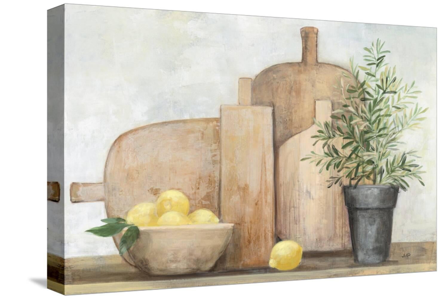 Rustic Kitchen Brown Canvas Print with Lemons and Plant, 18" x 12"