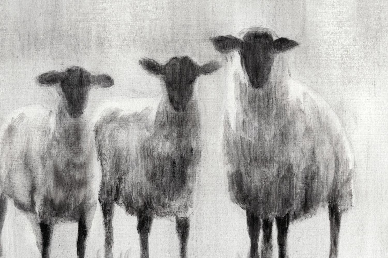 Rustic Sheep Trio Black and White Canvas Print, 18" x 12"