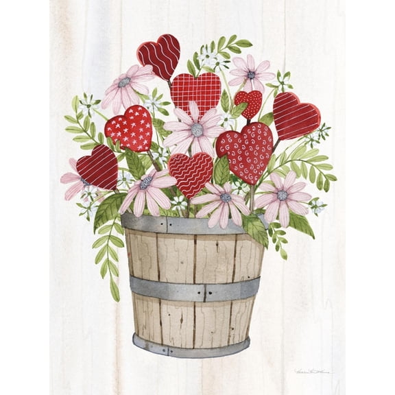 Art.com Rustic Valentine Bushel Basket Art Print by Kathleen Parr McKenna, 18" x 24"