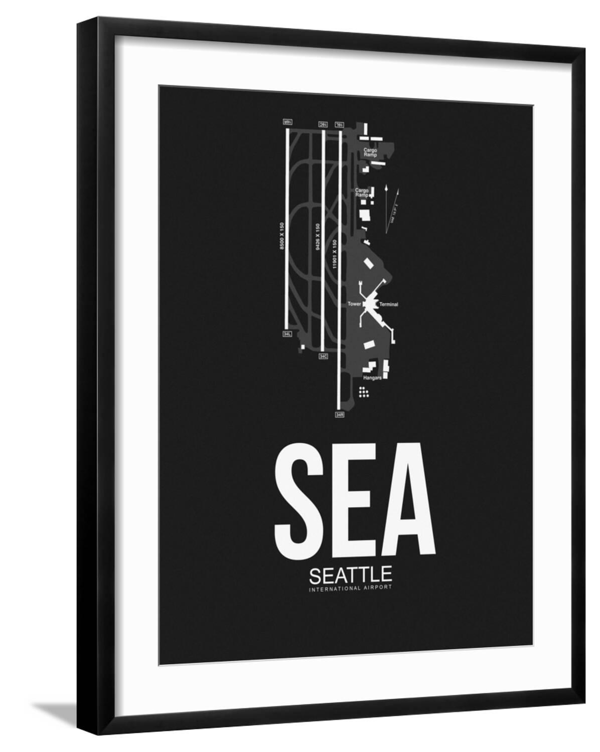 Art.com SEA Seattle Airport Black Art Print by NaxArt, Black Frame Wall ...