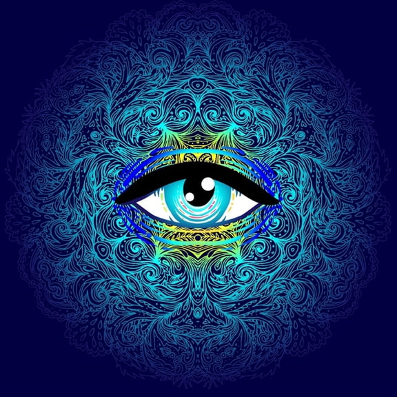 Art.com Sacred Geometry Symbol with All Seeing Eye in Acid Colors. Mystic, Alchemy, Occult Concept. Design Art Print by Gorbash Varvara, 16" x 16"