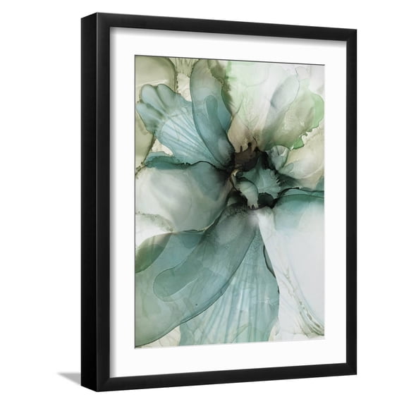 Art.com Sage And Teal Flowers 2 Art Print by Emma Catherine Debs, Black Frame Wall Art, 17" x 21"