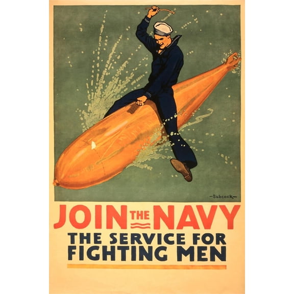 Art.com Sailor Riding Torpedo, Navy Poster Art Print, 16" x 24"