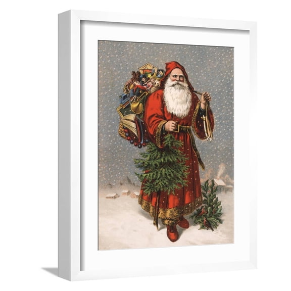 Art.com Saint Nicholas (The Original Santa ) - an Early 1900S Vintage Illustration. Art Print by Victorian Traditions, White Frame Wall Art, 17" x 21"