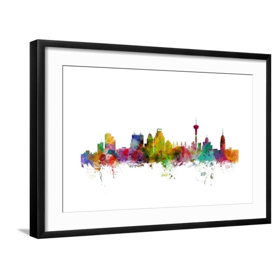 Art.com San Antonio Texas Skyline Art Print by Michael Tompsett, Black Frame Wall Art, 29" x 21"