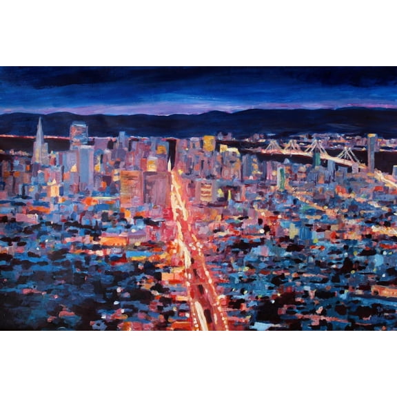 Art.com San Francisco - Market Street Night from Twin Peak Art Print by Markus Bleichner, 24" x 16"
