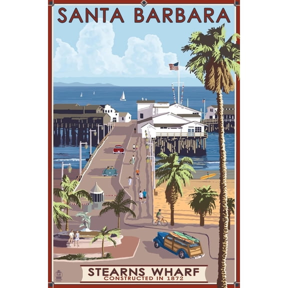 Art.com Santa Barbara, California - Stern's Wharf Art Print by Lantern Press, 12" x 18"