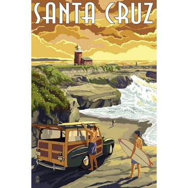 Art.com Santa Cruz, California - Woody and Lighthouse Art Print by Lantern Press, 12" x 18"