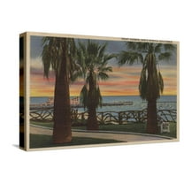 Art.com Santa Monica, CA - Yacht Harbor and Sunset View Stretched Canvas Print Wall Art by Lantern Press, 18" x 12"