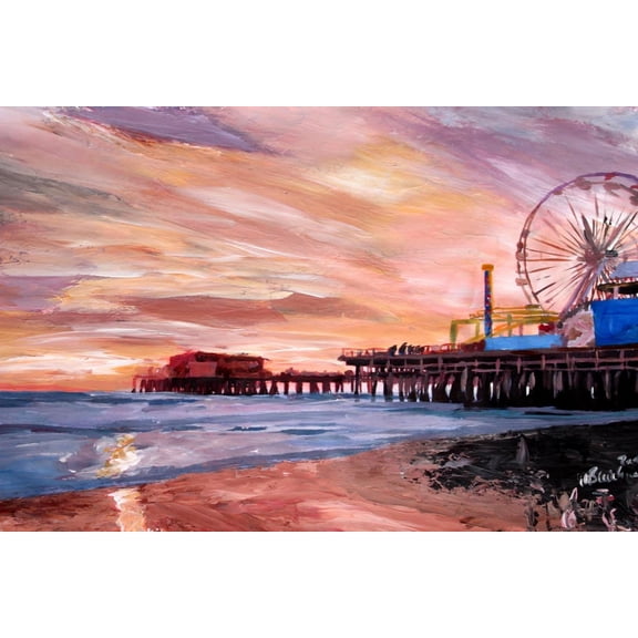 Art.com Santa Monica Pier at Sunset Art Print by Markus Bleichner, 24" x 16"