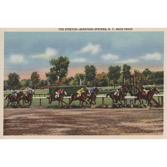 Art.com Saratoga Springs, NY - Horse Race Track Scene Art Print by Lantern Press, 18" x 12"