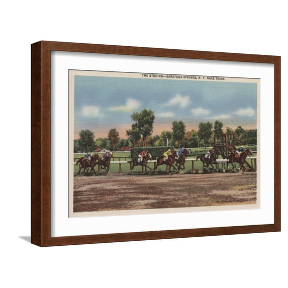 Art.com Saratoga Springs, NY - Horse Race Track Scene Art Print by Lantern Press, Brown Frame Wall Art, 23" x 17"